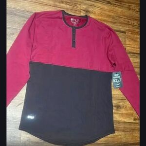 NWT Men’s BYLT Basics “Drop Cut L/S Henley Lux” Two Tone Maroon black Size Med